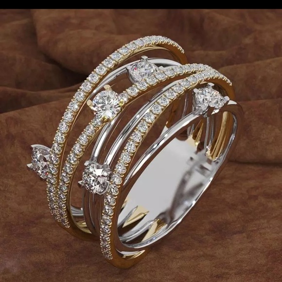 Jewelry - Adina Pave Sterling Silver Rose Gold Band Ring